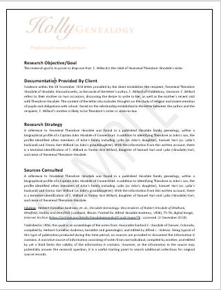 genealogy research report example