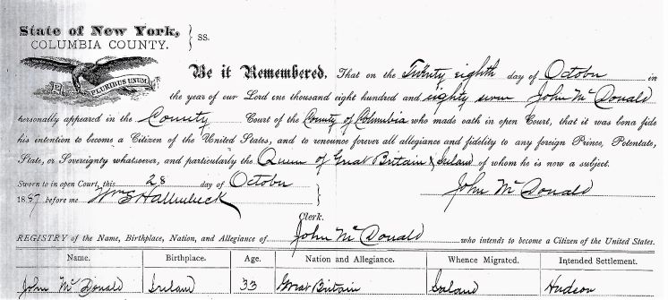 Columbia County Naturalization Record