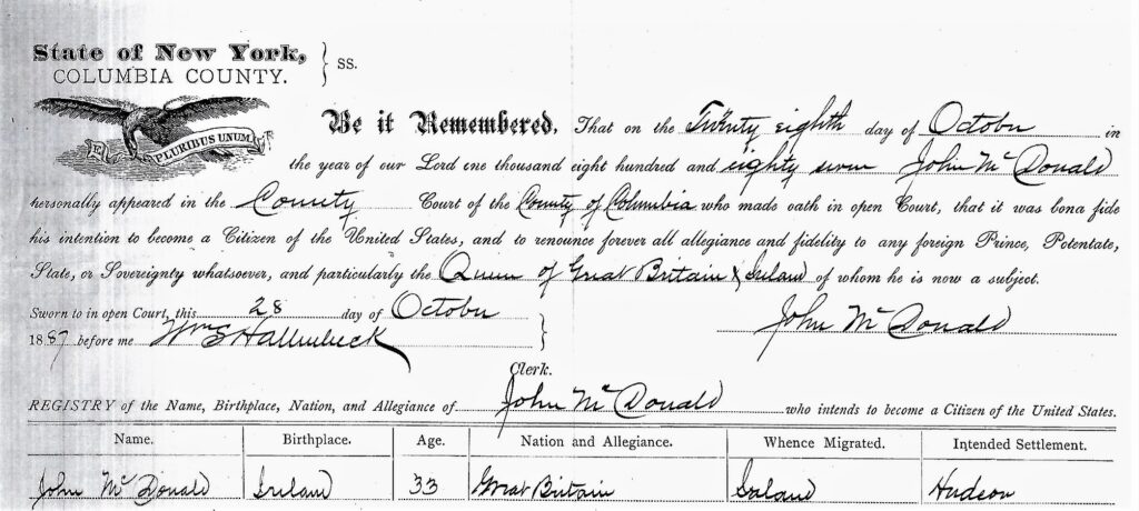 John McDonald naturalization record