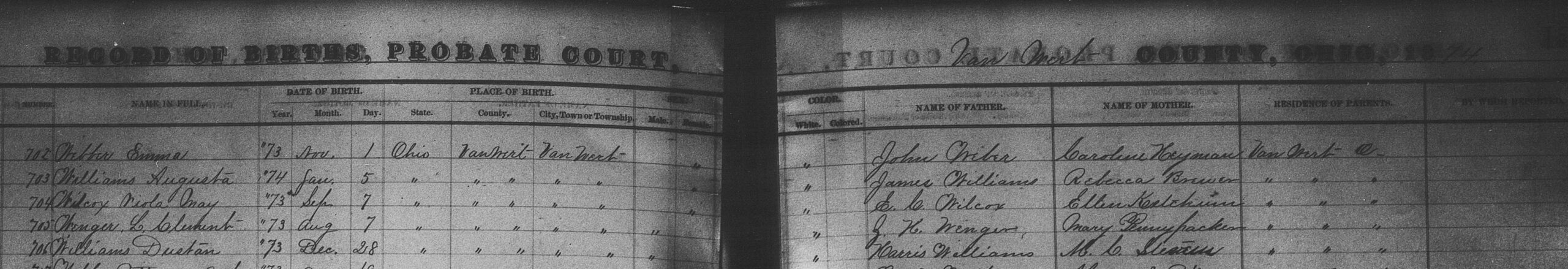 Dustan Williams' Ohio birth record